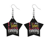 Pendientes colgantes con texto en inglés "I Love Hate Running" para mujer, Circular, Madera, Sin piedra preciosa