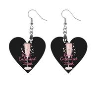 Pendientes colgantes con texto en inglés «Keep Calm And Drink Champagne» para mujer, Love, Madera, Sin piedra preciosa