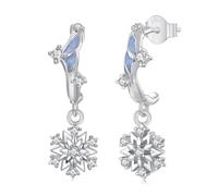 Pendientes Colgantes Copo de Nieve Mujeres 925 Plata de Ley Pendientes Navidad Invierno Hielo Flor con Zirconia Regalos de Cumpleaños para Madre