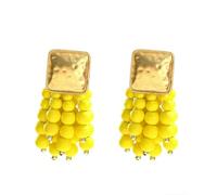 Pendientes colgantes cuadrados de metal hechos a mano con borlas para mujer, cadena de perlas de imitación, joyería de regalo, color blanco