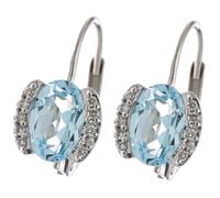 Pendientes Colgantes De 585 Oro Blanco Con Topacio Azul Y 20 Diamantes, Dama