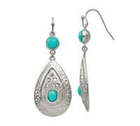 Pendientes colgantes de acero inoxidable con gancho de pastor pulido martillado simulado turquesa de circonita cúbica de 21 mm de ancho para mujer