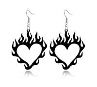 Pendientes colgantes de acrílico ligeros con forma de corazón y llama, divertidos, creativos, punk, rock, hip hop, Halloween, fuego, vintage, hueco, llama, amor, corazón, para mujer, cosplay, joyería