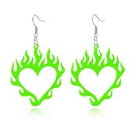 Pendientes colgantes de acrílico ligeros con forma de corazón y llama, divertidos, creativos, punk, rock, hip hop, Halloween, fuego, vintage, hueco, llama, amor, corazón, para mujer, cosplay, joyería