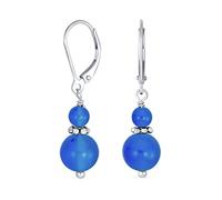 Pendientes Colgantes De Agata Azul Natural Boho Bali Bordes De Milgrain Rondel Separador Doble Bola Gota Redonda Para Mujer Adolescente .925 Plata Esterlina Apalancada