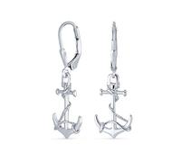Pendientes colgantes de ancla de cuerda náutica simple para luna de miel en playa tropical para mujeres adolescentes .925 plata de ley