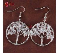 Pendientes colgantes de árbol de la vida de piedra Natural ing, piedras caídas de cristal, gancho colgante, pendientes de piedra para mujer, joyería, cristal de roca