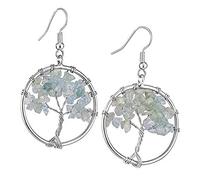 Pendientes Colgantes De Árbol De La Vida De Piedra Natural, Piedras Caídas De Cristal, Gancho Colgante, Pendiente De Piedra Para Mujer, Joyería,Aguamarina
