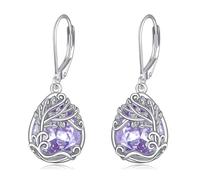 Pendientes colgantes de árbol de la vida para mujer, plata de ley 925, delicados aretes de lágrima con piedra natal, regalos de cumpleaños para su esposa, Normal, Plata de ley, Sin piedra preciosa