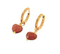 Pendientes Colgantes De Aro con Forma De Corazón para Mujer, Elegantes Pendientes Colgantes Hechos A Mano con Piedras Preciosas, Aretes Colgantes De Piedra Arenisca Dorada, Chapados En Oro, con Cie