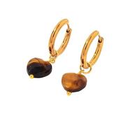 Pendientes Colgantes De Aro con Forma De Corazón para Mujer, Elegantes Pendientes Colgantes Hechos A Mano con Piedras Preciosas De Ojo De Tigre, Chapados En Oro, con Cierre De Palanca, Modernos Y B