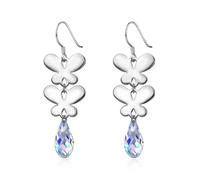 Pendientes colgantes de boda, aretes de plata con dos mariposas de cristal para mujer, joyería de compromiso de moda, 45x15MM, Plata de ley, Crystal