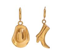 Pendientes colgantes de bota con sombrero de vaquera, joyería occidental asimétrica para mujeres y niñas, aro colgante de acero inoxidable chapado en oro de 18 quilates, aretes hipoalergénicos con