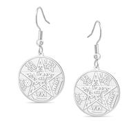 Pendientes Colgantes de brujas con nudo, tetragrámaton y pentagrama Colgante de nudo celta con doble protección Joyería pagana irlandesa de brujería para mujeres y hombres (Plata)