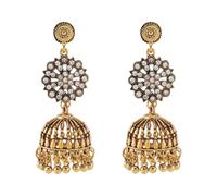 Pendientes colgantes de campana redonda con diamantes de imitación para mujer, estilo vintage, candelabro de cristal, con borlas, aretes de gota ligeros, indios de Bollywood, joyería étnica de boda y