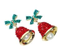 Pendientes colgantes de campanas con lazo con diamantes de imitación y perlas, joyería de vacaciones, accesorio para fiesta de Navidad, hecho a mano