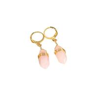 Pendientes Colgantes De Chakras con Piedra Preciosa De Cuarzo Rosa Natural, con Punta Envuelta En Alambre Y Aro Chapado En Oro, Joyería Moderna Y Bonita para Mujer.