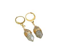 Pendientes Colgantes De Chakras con Piedra Preciosa De Labradorita Natural, con Punta Envuelta En Alambre Y Aro Chapado En Oro, Joyería Moderna Y Bonita para Mujer.