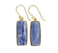 Pendientes colgantes de cianita azul hechos a mano para mujer, 23 x 9 mm, con cabujón rectangular en engaste de bisel, aretes largos y ligeros, elegante regalo diario para ella
