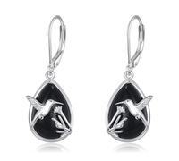 Pendientes colgantes de colibrí para mujer, de plata de ley 925, con turmalina negra, regalo para ella, madre, jardinera