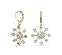 Pendientes Colgantes De Copo De Nieve Festivos De Navidad CZ Cautivan El Tema Invernal Congelado De La Temporada De Fiestas Para Mujeres Y Adolescentes - Chapados En Oro Amarillo Con Cierre De Palanca