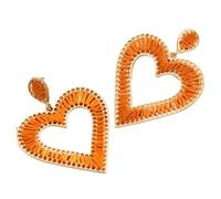 Pendientes Colgantes De Corazón Hueco De Moda Bohemia, Aretes De Botón Versátiles De Cuerda Naranja Envueltos A Mano, Joyería De Moda Linda De Verano para Mujeres y Niñas
