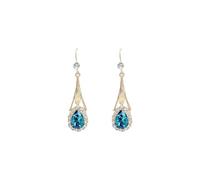 Pendientes colgantes de cristal hueco en forma de lágrima para mujer, joyas chapadas en oro rosa, pendientes de cristal de gota azul Pendientes largos de plata 925, talla única, Aleación de aluminio