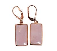 Pendientes colgantes de cuarzo rosa hechos a mano para mujer en plata de ley 925, rectángulo de 23 x 11 mm, aretes de cabujón de piedra preciosa rosa, juego de bisel ligero, colgantes de diseñador
