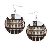 Pendientes colgantes de cuero, aretes de aro con estampado de arquitectura antigua para mujeres y niñas, accesorio perfecto para fiestas de disfraces