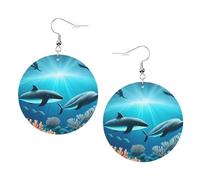 Pendientes colgantes de cuero, aretes de aro con estampado de ballenas bajo el mar para mujeres y niñas, accesorio perfecto para fiestas de disfraces