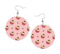 Pendientes colgantes de cuero, aretes de aro con estampado de pastel de cerezas para mujeres y niñas, accesorio perfecto para fiestas de disfraces