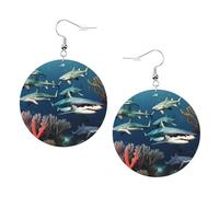 Pendientes colgantes de cuero, aretes de aro con estampado de tiburones bajo el mar para mujeres y niñas, accesorio perfecto para fiestas de disfraces