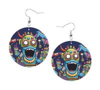 Pendientes colgantes de cuero, aretes de aro estampados MonsterMash para mujeres y niñas, accesorio perfecto para fiestas de disfraces