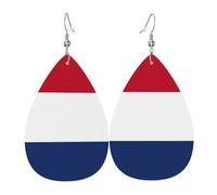 Pendientes colgantes de cuero con bandera holandesa, joyería reversible con ganchos chapados en plata