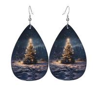Pendientes colgantes de cuero con diseño de árbol de Navidad, joyería reversible con ganchos chapados en plata