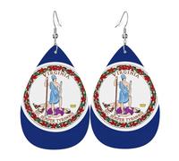 Pendientes colgantes de cuero con diseño de bandera de Virginia, joyería reversible con ganchos chapados en plata