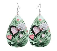 Pendientes colgantes de cuero con diseño de corazones, joyas reversibles con ganchos chapados en plata