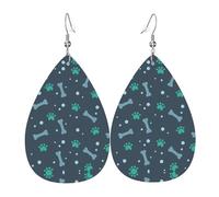 Pendientes colgantes de cuero con diseño de huesos y garras de perro, joyería reversible con ganchos chapados en plata