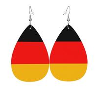 Pendientes colgantes de cuero con diseño de lágrima con la bandera de Alemania para mujer, novia, esposa, talla única, Cuero