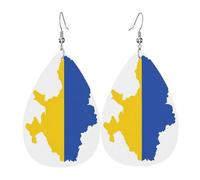 Pendientes colgantes de cuero con diseño de mapa de la bandera de Ucrania, joyería reversible con ganchos chapados en plata