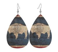 Pendientes colgantes de cuero con diseño de mapa de la bandera del estado de Wyoming, joyería reversible con ganchos chapados en plata