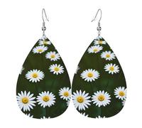 Pendientes colgantes de cuero con diseño de margaritas blancas salvajes, joyas reversibles con ganchos chapados en plata