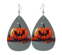 Pendientes colgantes de cuero con estampado de calabaza otoñal, joyería reversible con ganchos chapados en plata