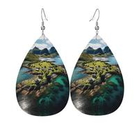 Pendientes colgantes de cuero con estampado de las Islas Noruegas, joyería reversible con ganchos chapados en plata