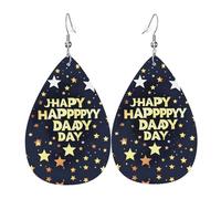 Pendientes colgantes de cuero con estampado "Happy Fathers Day", joyería reversible con ganchos chapados en plata