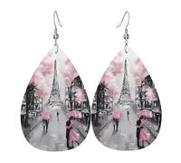 Pendientes colgantes de cuero con estampado pastel de mármol terrazo para mujer, aretes ligeros de lágrima a la moda, talla única, Cuero