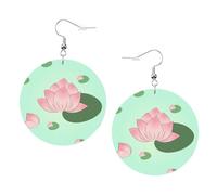 Pendientes colgantes de cuero, diseño de flores de loto esperando a florecer, aretes de aro impresos para mujeres y niñas, accesorio perfecto para fiestas de disfraces