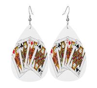 Pendientes colgantes de cuero para mujer, juego de reinas de póquer, caras, corazones y espadas, pendientes en forma de lágrima