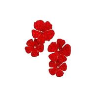 Pendientes Colgantes De Dos Flores De Ratán Bohemio para Mujer, Aretes Llamativos De Paja De Rafia Roja Bohemia, Joyería De Playa Tropical De Verano Hecha A Mano