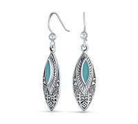 Pendientes Colgantes De Estilo Boho Nativo Americano Con Forma De Hoja De Plumas Y Piedra Preciosa Turquesa Azul En Forma De Marquesa Joyería Occidental Cierre De Palanca En Plata Oxidada De Ley .925